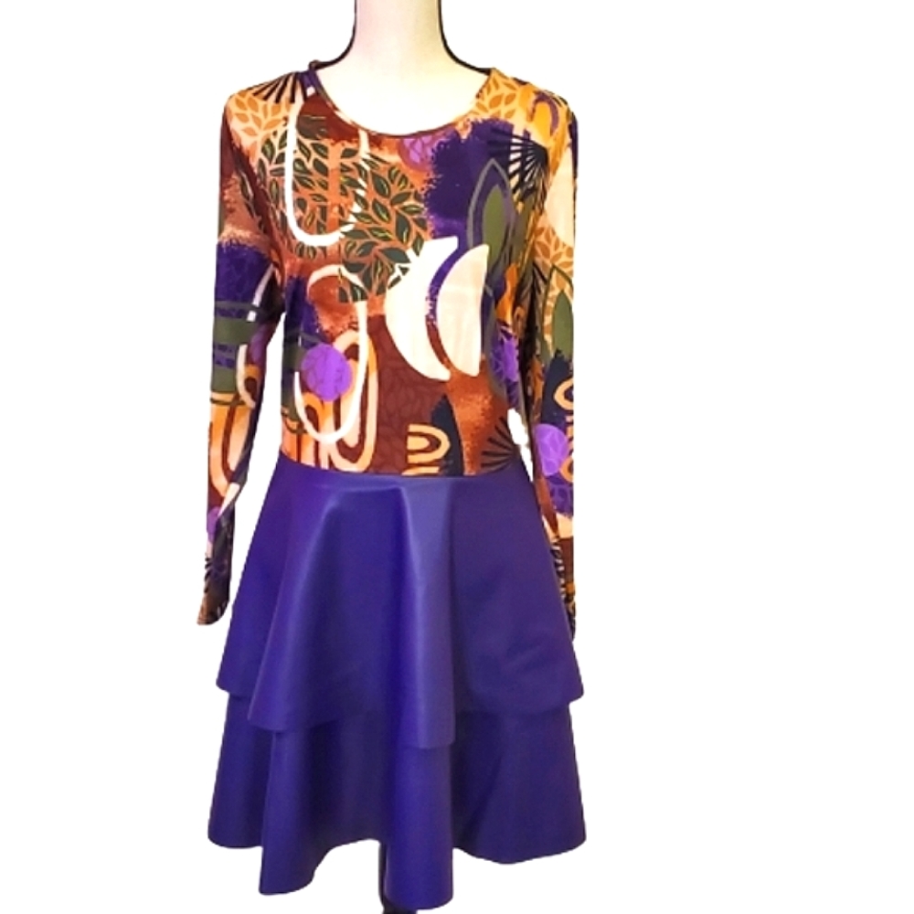 Goo Goo for Bar III Geometric Garden Purple Multi-Color Skater Dress,Size 2X,NWT
